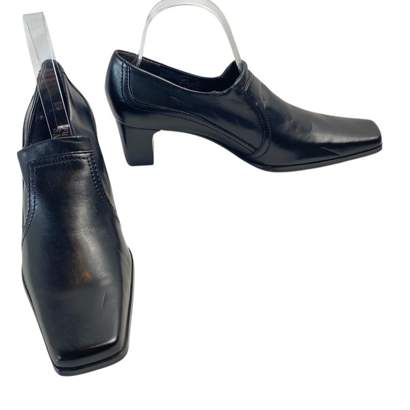 Franco Sarto Shoes - FRANCO SARTO Faux Leather Square Toe Slip-On Block Heel Booties in Black Size 8